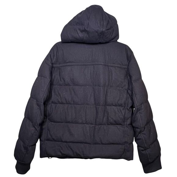 Uniqlo Down Puffer Jacket Womens Small Black Wool Blend Hooded Winter Coat Warm - Picture 3 of 13